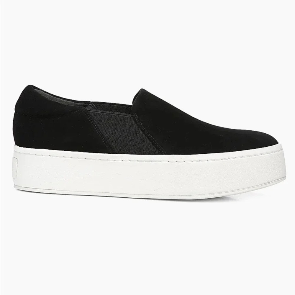 Vince Warren Black Suede Platform Slip On‎ Sneakers 7.5 New With Tags/Box